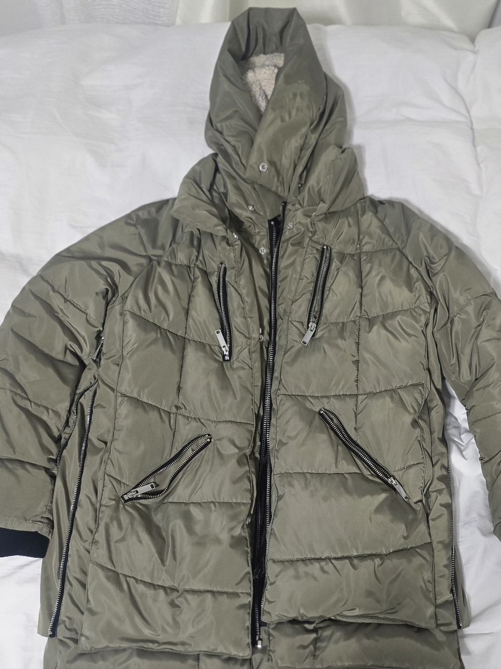 HFX Olive Green Sherpa-Lined Puffer Jacket